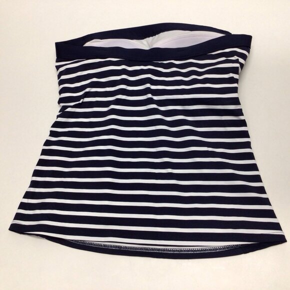 Lands' End Bandeau Tankini Sz 2 Swimsuit Top Blue White Striped Padded - Picture 9 of 9
